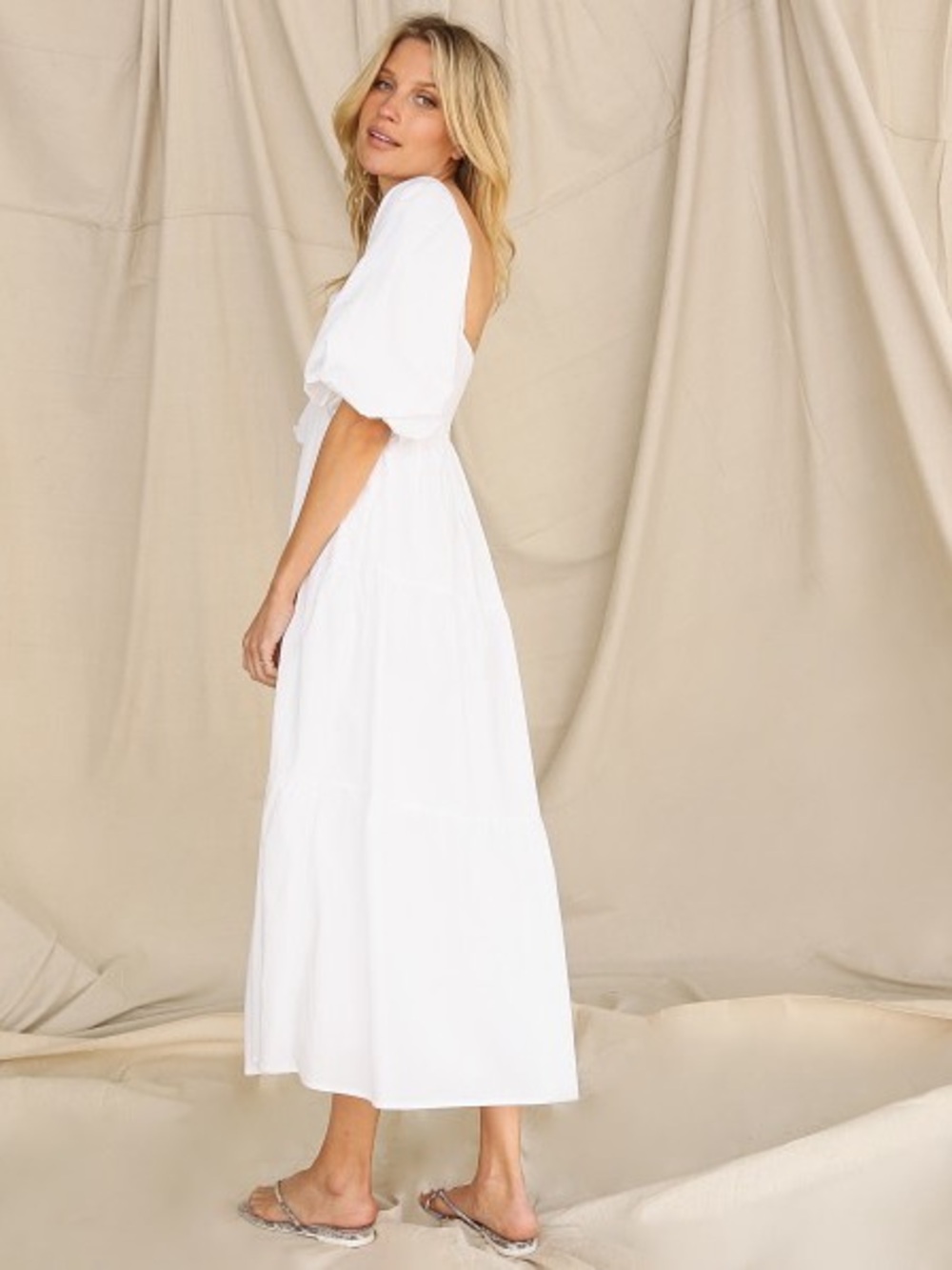NWT Faithfull The Brand Kiona White Midi Dress Tiered Poplin Womens Size 4 / S - Picture 5 of 12